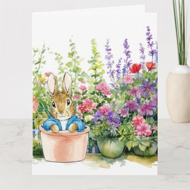 Peter the Rabbit in pot plant in his garden  Card (Front)