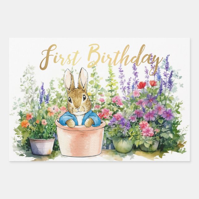 Peter the Rabbit in pot plant in his garden  Wrapping Paper Sheet (Front 3)