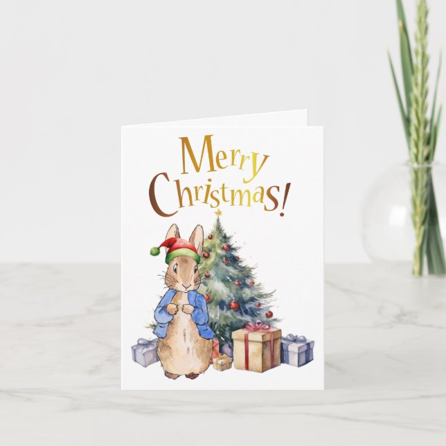 Peter the Rabbit Merry Christmas Tree Holiday Card (Front)