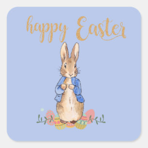 Peter the Rabbit on Blue Background     Square Sticker