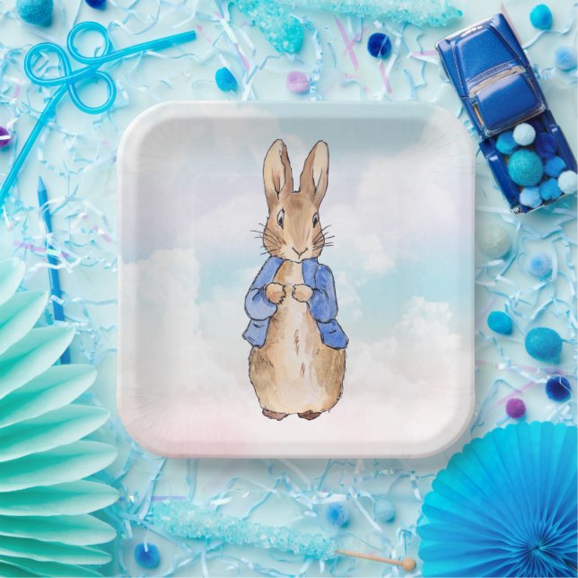 Peter the rabbit pastel blue and pink clouds paper plate (Party)