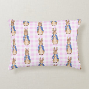 Peter the rabbit pastel pink check pattern accent pillow