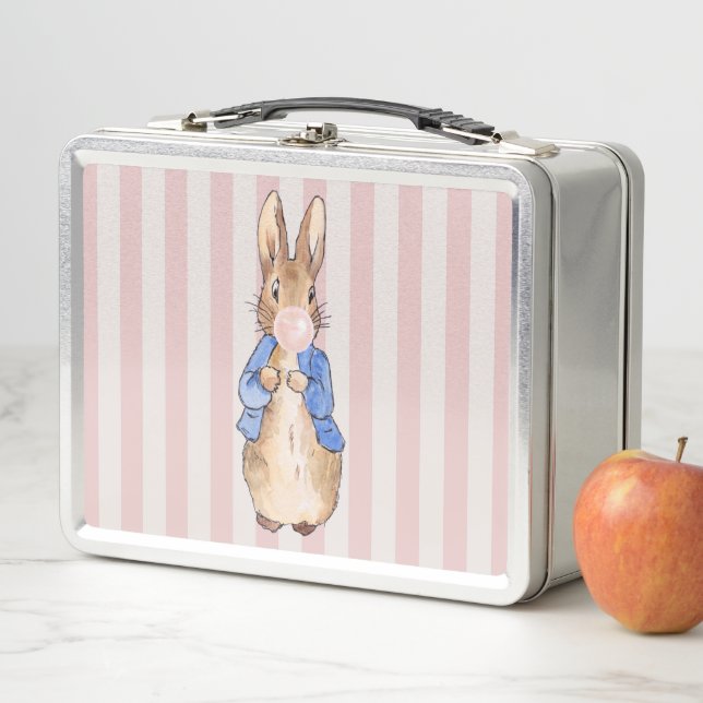 Peter the Rabbit Pink Bubble gum Candy Cane Stripe Metal Lunch Box (In Situ)