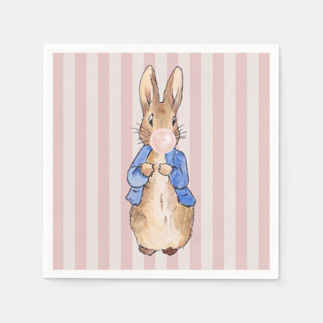 Peter the Rabbit Pink Bubble gum Candy Cane Stripe Napkin (Front)
