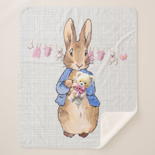 Peter the rabbit pink bunting sherpa blanket (Front)
