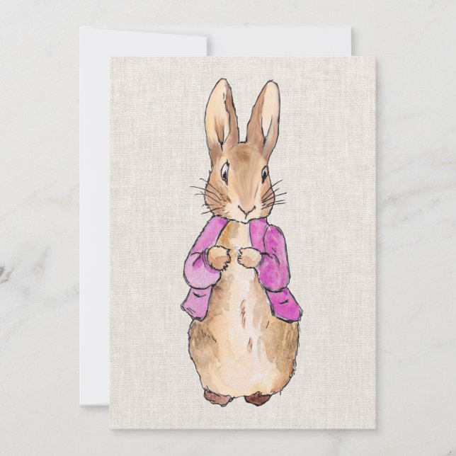 Peter the Rabbit pink jacket beige linen texture Invitation (Front)