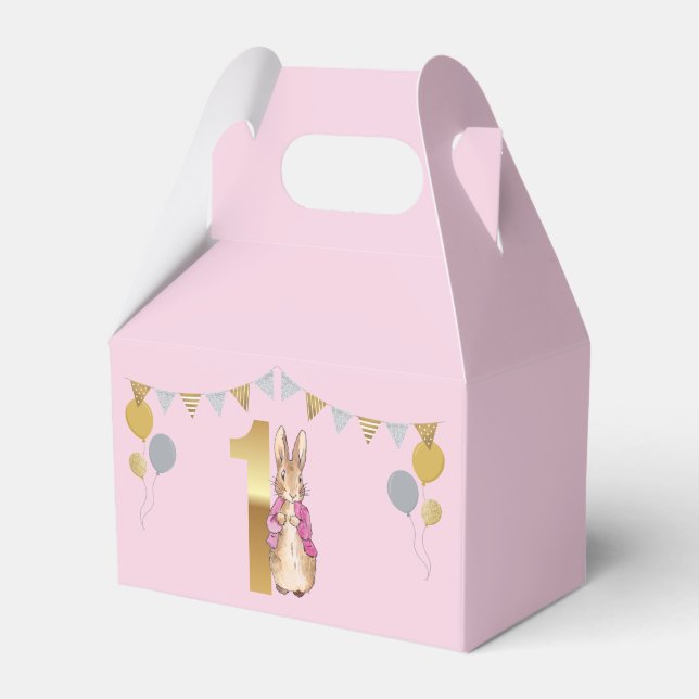 Peter the Rabbit Pink Jacket First Birthday Favor Box (Front Side)