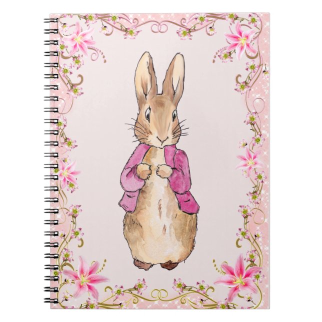 Peter the Rabbit Pink jacket Floral Frame Notebook (Front)