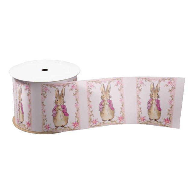 Peter the Rabbit Pink jacket Floral Frame Satin Ribbon (Spool)