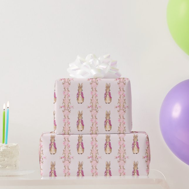 Peter the Rabbit Pink jacket Floral Frame Wrapping Paper (Party Gifts)