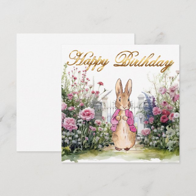 Peter the Rabbit Pink Jacket Garden Happy birthday Card (Front/Back)