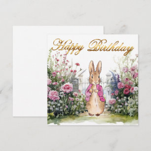 Peter the Rabbit Pink Jacket Garden Happy birthday Card