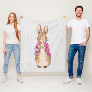 Peter the Rabbit Pink Jacket Gray Linen    Fleece Blanket