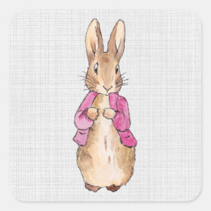 Peter the Rabbit Pink Jacket Gray Linen    Square Sticker