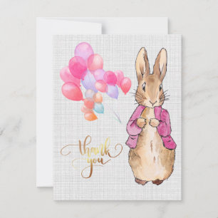 Peter the Rabbit Pink Jacket Gray Linen   Thank You Card