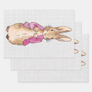 Peter the Rabbit Pink Jacket Grey Linen Wrapping Paper Sheet