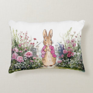 Peter the Rabbit Pink Jacket in his Garden Accent Pillow