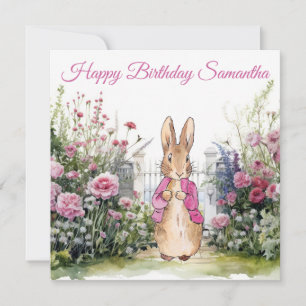 Peter the Rabbit Pink Jacket in his garden  Card