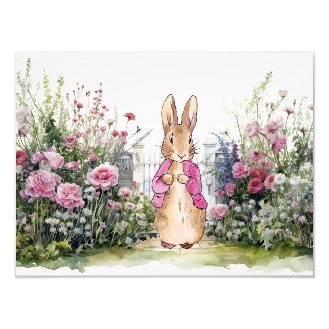 Peter the Rabbit Pink Jacket in his garden  Photo Print (Front)