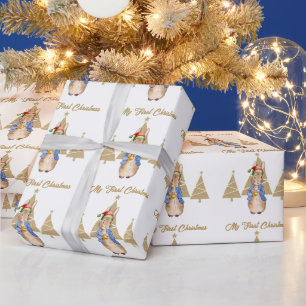 Peter the rabbit Santa Hat First Christmas tree  Wrapping Paper