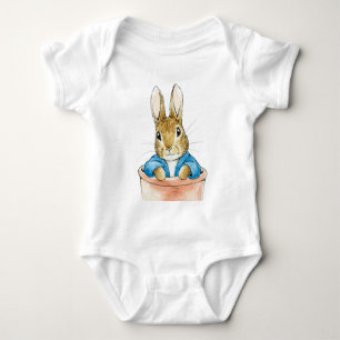 Peter the Rabbit Sitting in a Pot Baby Bodysuit