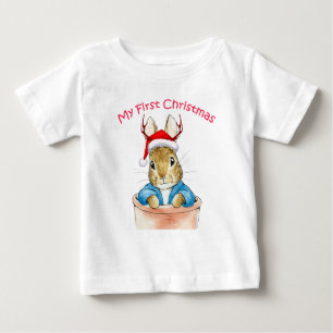 Peter the Rabbit Sitting in a Pot with Santa Hat  Baby T-Shirt