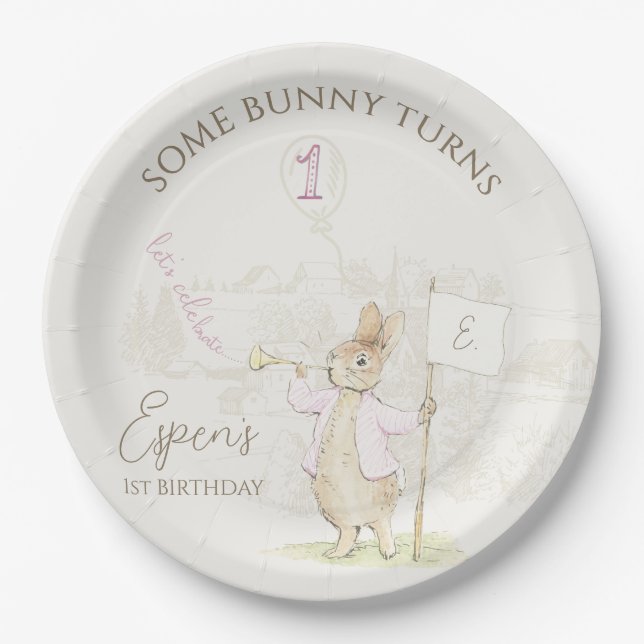 Peter the Rabbit Soe Bunny 1st Birthday Paper Plate (Front)
