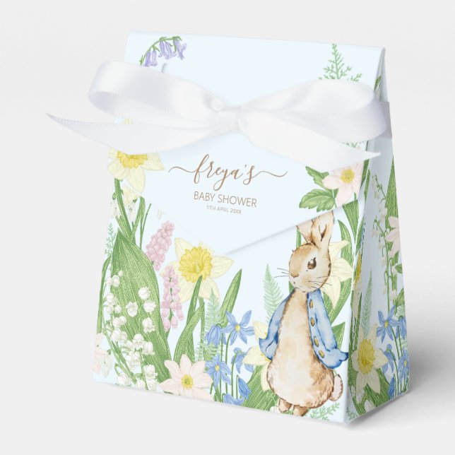Peter the Rabbit Spring Blooms Blue Baby Shower Favor Box (Front Side)