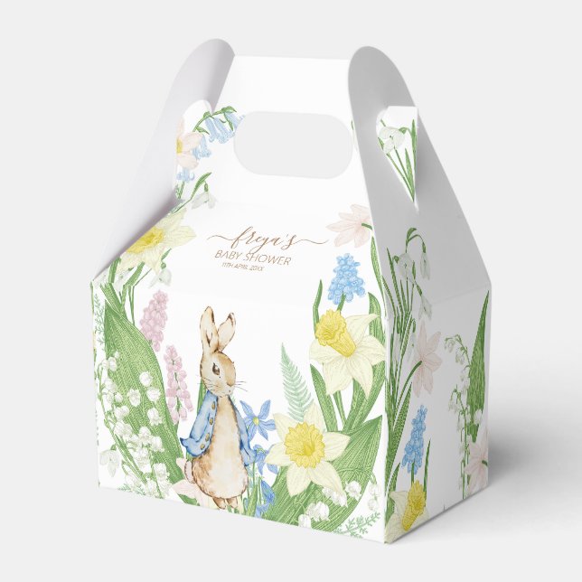 Peter the Rabbit Spring Blooms Blue Baby Shower Favor Box (Front Side)