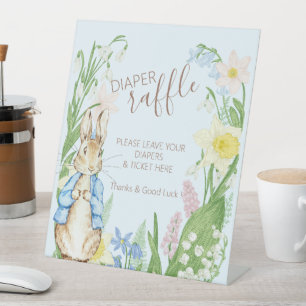 Peter the Rabbit Spring Blooms Blue Baby Shower Pedestal Sign