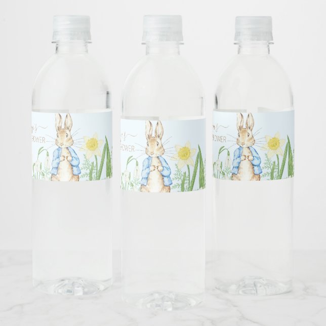 Peter the Rabbit Spring Blooms Easter Baby Shower Water Bottle Label (Bottles)