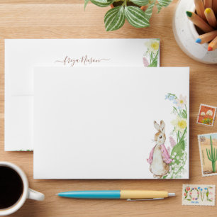 Peter the Rabbit Spring Blooms Pink Baby Shower Envelope