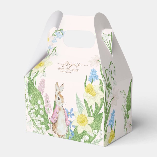 Peter the Rabbit Spring Blooms Pink Baby Shower Favor Box (Front Side)