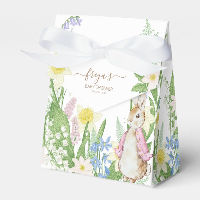 Peter the Rabbit Spring Blooms Pink Baby Shower Favor Box (Front Side)