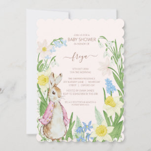 Peter the Rabbit Spring Blooms Pink Baby Shower Holiday Card