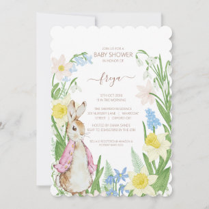Peter the Rabbit Spring Blooms Pink Baby Shower Holiday Card
