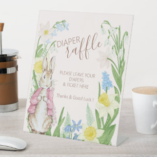 Peter the Rabbit Spring Blooms Pink Baby Shower Pedestal Sign