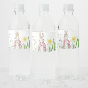 Peter the Rabbit Spring Blooms Pink Baby Shower Water Bottle Label