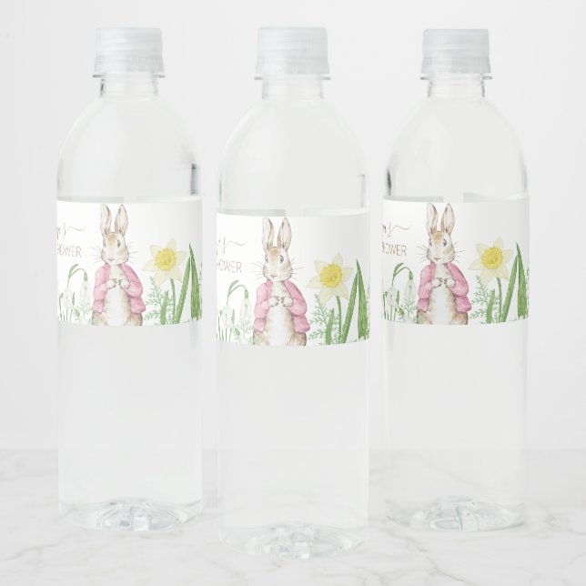 Peter the Rabbit Spring Blooms Pink Baby Shower Water Bottle Label (Bottles)