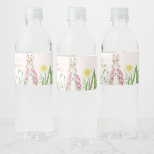 Peter the Rabbit Spring Blooms Pink Baby Shower Water Bottle Label