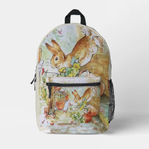 Peter the rabbit tumbling in garden shed 	 printed backpack