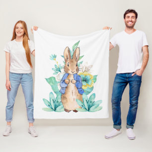 Peter the rabbit watercolor flowers fleece blanket
