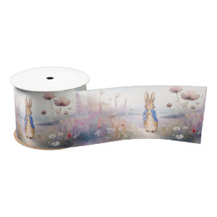 Peter the Rabbit wildflower field Satin Ribbon