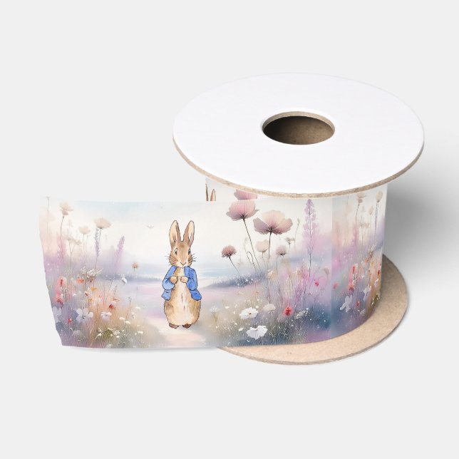 Peter the Rabbit wildflower field Satin Ribbon (Spool)