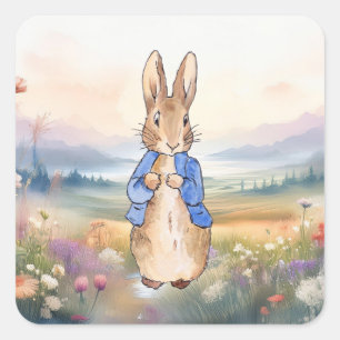 Peter the Rabbit wildflower field Square Sticker