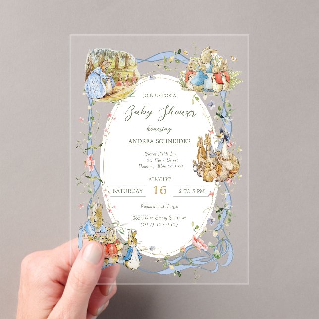 Peter the Rabbit  Wildflower Ribbon Baby Shower  Acrylic Invitations (Insitu (Handheld))