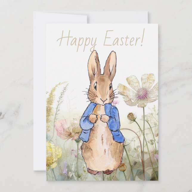 Peter the rabbit wildflowers Happy Easter Holiday Card (Front)