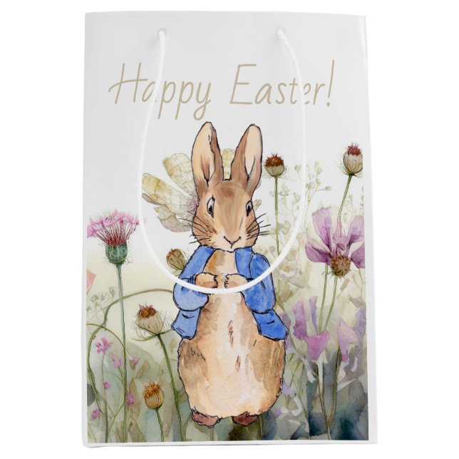 Peter the rabbit wildflowers Happy Easter Medium Gift Bag (Front)