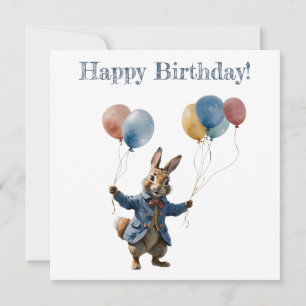 Peter the rabbit with balloons Happy Birthday Card