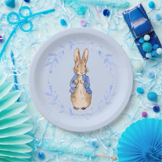 Peter the Rabbit with blue leaf wreath   Paper Plate (Party)